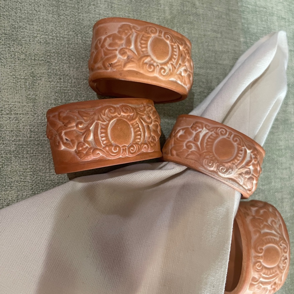 Terra Cotta Napkin Rings Clay Victorian Cherubs Set Of 4